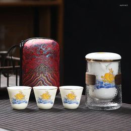 Teaware Sets High-grade Ceramic Quick-off Cup Suet Jade Porcelain Portable Travel Tea Set Glass Teapot Outdoor One Pot Three Cups