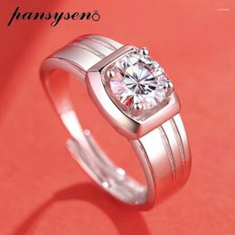 Cluster Rings PANSYSEN Real Moissanite 925 Sterling Silver Ring For Women Round 1CT Brilliant Diamond Finger Band Wedding Jewellery Gift