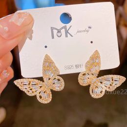 925 silver butterfly earrings designer woman luxury earring New exquisite full-diamond zircon micro-inlaid butterfly stud fashion at South Korea high sense