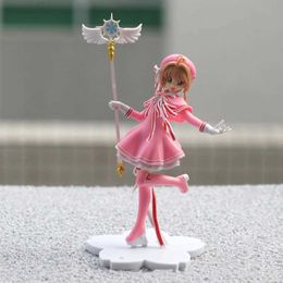 Action Toy Figures Anime Lovely Pink Card Captor SAKURA Action Figures Models PVC Figure Model Car Cake Decorations Magic Wand Girls Toys Gift Y240514