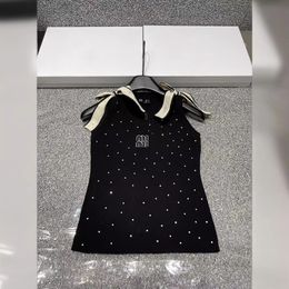 Tank Top Women T Shirt Knitted Tee Bow Tie Hot Diamond Letter Vest Fashionable and Versatile