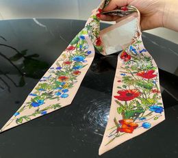 Luxury fashion ribbon 100 silk scarf beautiful design girls neckerchief hair band bag handle wraps small neck silk scarves2033882