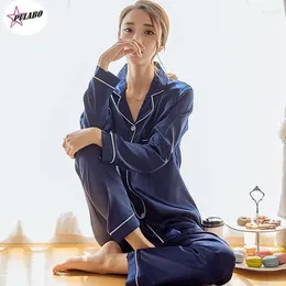 Home Clothing PULABO Womens Silk Satin Pajamas Pyjamas Set Long Sleeve Sleepwear Pijama Suit Female Sleep Two Piece Loungewear