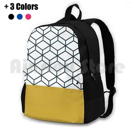 Backpack Honeycomb Geometric Lattice 2 In Mustard Yellow Navy Blue And White Outdoor Hiking Waterproof Camping Travel