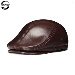 Berets Brand Style Men's Real Genuine Leather Baseball Cap Sboy /Beret Hat Winter Warm Caps Hats Cowhide