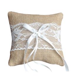 Wedding Ring Pillow Cushion Vintage Burlap Lace Decoration For Bridal Party Ceremony Pocket MYDING6892107