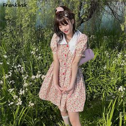 Party Dresses Mini Women Summer Cute All-match Fashion Youthful Vintage Turn-down Collar Aesthetic Korean Style College Daily