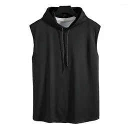 Men's Tank Tops Shirt Vest Gym Hooded Hoodie Polyester Sleeveless Solid Summer Undershirt Workout Bodybuilding Men Muscle Daily