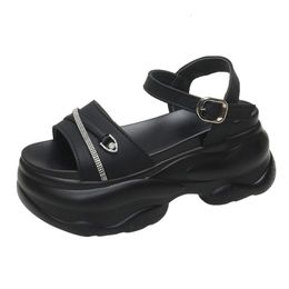 Fashion Summer Diamond setting Shoes Leather High Wedges Women Peep Toe Casual Platform Sandals