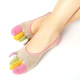 Women Socks Invisible Toe Womans Colourful Low Cut Cotton Sweaty Lady Girls Loafer Boat Five Fingers No Show Slippers