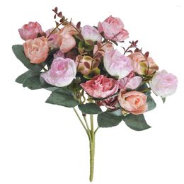 Decorative Flowers 21-head Artificial Rose Flower Bouquet Simulation Bridal Wedding Party Fake Floral Decor Pink Red