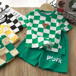 Clothing Sets Summer Childrens and Boys Clothing Set Childrens and Girls Plain T-shirt and Shorts 2-piece Set Youth Short sleeved Top d240514