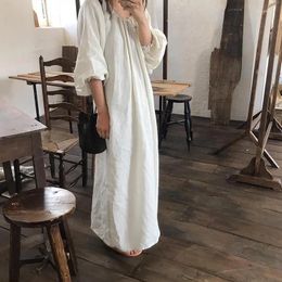 Casual Dresses 2024 Spring Cotton Dress For Women Solid Long Sleeve Drawstring Office Lady Elegant Maxi
