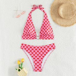 Women's Swimwear Sexy Pink Print Halter Bikinis Sets High Waist Triangle Swimsuit Biquini Conjunto De Bikini Tankini Beachwear