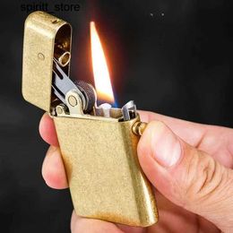 Lighters ZORRO Creative Brass Kerosene Windproof Light Mechanical Automatic Jet Gasoline Cigar Light IC Retro Mens Gift S24513 S24513