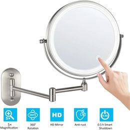8 Inch Wall Mounted Bathroom Mirror Adjustable LED Makeup Mirror 10X Magnifying Touch Vanity Cosmetic Mirrors with Light