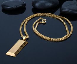 Trendy Gold Plating Gold Brick Necklace Hip Hop Punk Rock Pendant Necklaces For Men Women Friendship Collar Luxurious Rich Stateme6263334