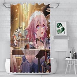 Shower Curtains Himeko Dan Heng March 7th Honkai Star Rail Waterproof Fabric Funny Bathroom Decor With Hooks Home Accessories