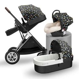 Strollers# Baby Stroller 3 In1 Cariage Travel with Car Seat Newbron Pram Folding High Landscape H240514