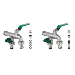 Kitchen Faucets YO-2Pcs 1/2 Inch Double Outlet Tap Rust And Frost Protection High Quality Brass Faucet With Connection