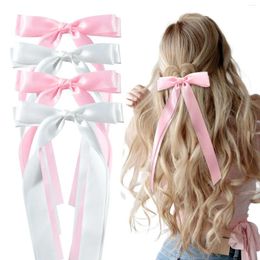 Hair Accessories 4PC Bows For Girls Satin Tassel Ribbon Bowknot Clips Barrettes Girl With Small Long Tail