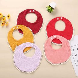 Bibs Burp Cloths Pure cotton Gaussian baby bib cute tassels newborn bib boy bib scarf Saliva towel feeding Bebe BaberosL240514