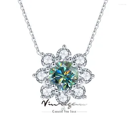 Pendants Vinregem Passed Test 3EX VVS1 6.5 MM Round Cut Real Moissanite Diamond Flower Pendant Necklace 925 Sterling Silver Fine Jewellery
