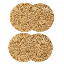 Table Mats 4Pc Natural Water Hyacinth Woven Placemat Dining Insulation Drain Mat Bowl