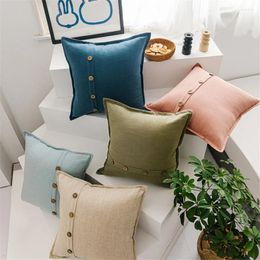 Pillow Beige Blue Cover Cotton Linen Buttons Decor Home Decorative Pillows For Sofa Bed Couch Nordic 45 Cojins