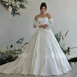 Pearls Beading Bridal Dresses Strapless With Long Sleeve Princess Wedding Gown Court Train Vestido De Novia 0514