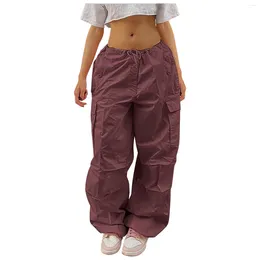 Women's Pants Y2K Straight Cargo With Pockets Loose Wide Leg Hip Hop Sweatpants Casual Trousers Streetwear Pantalones