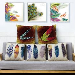 Pillow Colourful Feather Cover Case Peacock Home Decorative For Sofa Car Linen Pillowcase 45 45cm