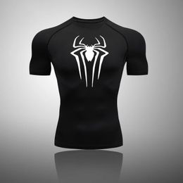 Mens Compression Shirt Fitness Workout Anime Print Sport Tight Gym TShirts Athletic Quick Dry Tops Tee Summer Male 240513