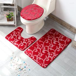 Bath Mats 3pcs/set Bathroom Mat Set Including Square Anti-Slip U-shaped Toliet Rug Toilet Lid Cover Washable Tapete