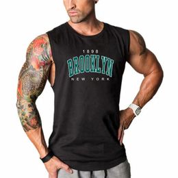 1898 Brooklyn York Printed Fashion Fitness Vest Men Bodybuilding Stringer Tank top Summer Cotton Sports Singlet Gym Clothing 240514