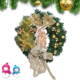 Decorative Flowers Christmas Wreath For Door Cute Reusable Jesus With Golden Berries Balls Large Bow Classic Ornament Decor