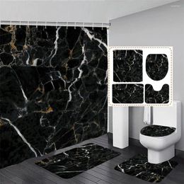 Shower Curtains Black Gold Marble Curtain Set Non-Slip Mat Abstract Cracked Ink Texture Carpet Toilet Seat Cover Bathroom Decor