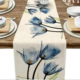 Table Cloth Tulip Linen Rustic Farmhouse Style Runner 13X70 Inch Kitchen Dining Decoration For Indoor Outdoor Home