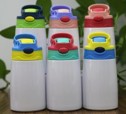 12oz Sublimation bounce cups blank heat transfer printing water bottle for kids colorful straight Insulated kettle with nipple lid9921134