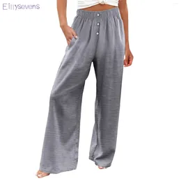 Women's Pants Straight High-waisted Fashions Weatpants Loose Casual With Button Elastic Waist Wide Leg Trousers