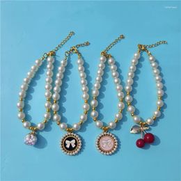 Dog Collars Cute Pearl Pet Collar Hangtag Cherry Bell Ball Pendants Adjustable Neck Accessories For Small Dogs Cats Beauty Products