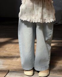Trousers Wide Leg Pants Korean Childrens Clothing Summer Girls Light Color Jeans Straight Causal 2024