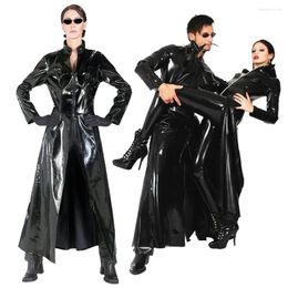 Women's Trench Coats Latex Faux Leather Long Coat Clubwear Halloween Party Cosplay Costumes Gothic Unisex Sexy Shiny PVC Catsuit