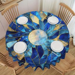 Table Cloth Blue Geometric Print Pattern Home Living Room Kitchen Dustproof Round Tablecloth Outdoor Holiday Dinner Party Decoration
