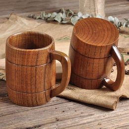 Mugs Solid Wood Beer Wooden Cup Personality Bar With Ear Wine Japanese Chinese Log Tea Water Manual Cups Tumbler Straw