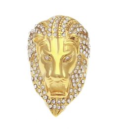 Iced out Lion head Rings For Mens Hip Hop crystal Rhinestone Gold animal Sign Rings women Rapper Hiphop Jewelry Gift9173020