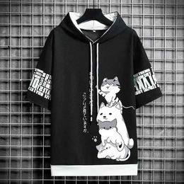 Men's Hoodies Sweatshirts Japanese Fashion Mens Hoodie Summer Mens Cartoon Leisure Harajuku Street Clothing Printed Hoodie Short Sleeve Mens SweatshirtL2405