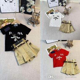New Designer Baby Girls Clothes Brand Luxury Two Piece Set Short Sleeve T-shirt And Pleated Skirt Fashion Kids Clothing 2PCS Sets Outfits