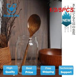 Spoons 1/3/5PCS Japanese Wooden Spoon Long Handle Ramen Baby Eating Drinking Porridge Household Wood Tableware Round
