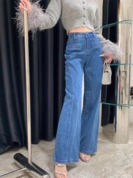 Women's Jeans Solid Designer Patchwork Bowknot Denim Pant For Women High Waist Spliced Button Streetwear Wide Leg Pants Female